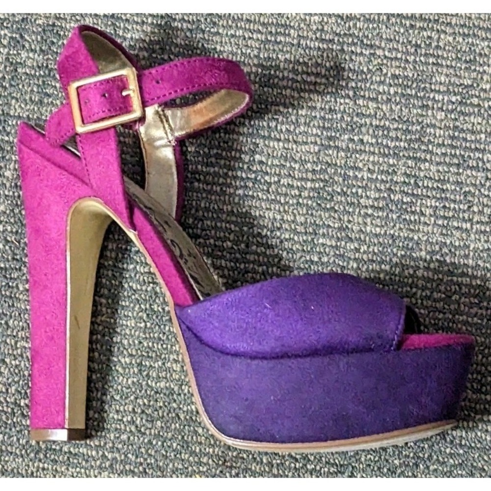 Womens Brash Magenta Purple 5" Heel Platform Sexy Peep Toe Shoe Size 6 Strap